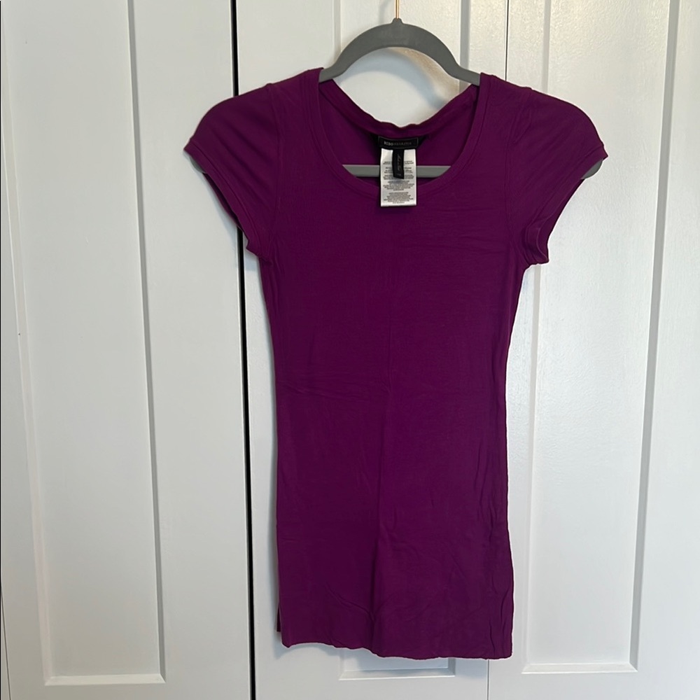 BCBGMaxAzria Purple Cap Sleeve Fitted Tee